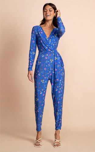 Womens Zion Ditsy Floral Print Slinky Jumpsuit Wrap Front V-Neck Playsuit - - 10 - Dancing Leopard - Modalova