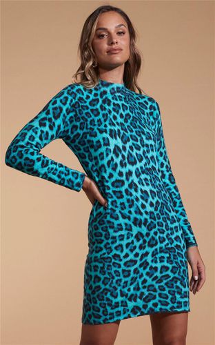 Womens Lynx Leopard Print Slouchy Mini Dress Long Sleeve Bodycon Outfit - - 8 - Dancing Leopard - Modalova
