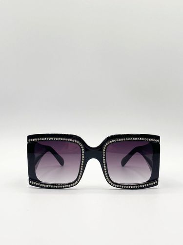 Womens Oversized Square Sunglasses with Diamonte Detail - - One Size - SVNX - Modalova