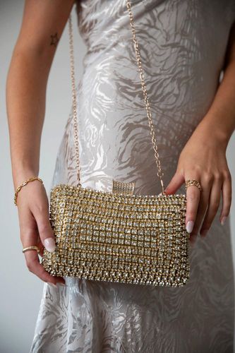 Womens Gold Diamante Clutch With Round Handle - - One Size - SVNX - Modalova