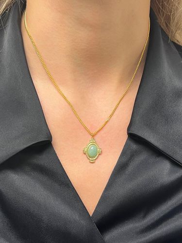Womens Vintage Style Gold Plated Necklace With Naturestone Aventurine Green Gem stone Pendant - - One Size - SVNX - Modalova