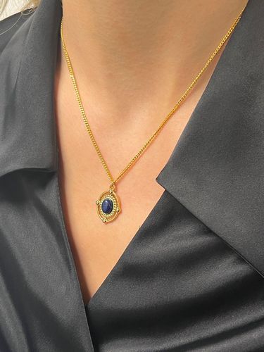 Womens Vintage Style Gold Plated Necklace With Lapis Lazuli Gemstone Pendant - - One Size - SVNX - Modalova