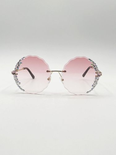 Womens Oversized Round Frameless Sunglasses with Crystal Detail in - One Size - SVNX - Modalova