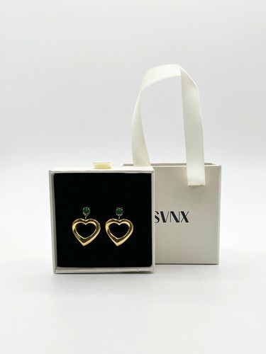 Womens Heart Drop Earrings in Gold with Green Stone - - One Size - SVNX - Modalova