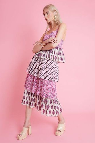 Womens Mix Print Floral Polka Dot Tiered Cami Midi Dress - 6 - ANOTHER SUNDAY - Modalova