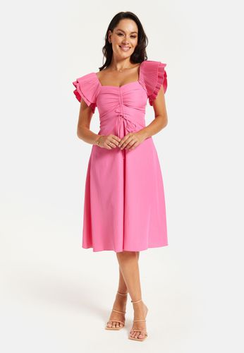 Womens Frill Sleeves Midi Dress in With Ruching Front - 8 - NastyGal UK (+IE) - Modalova