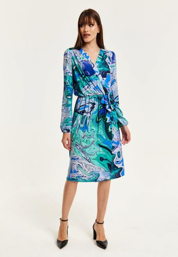 Womens Turquoise Marble Print Midi Wrap Dress - - 6 - Liquorish - Modalova
