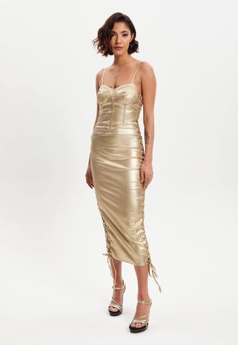 Womens Metallic Foil Gold Lycra Eyelet Dress - - 8 - Liquorish - Modalova