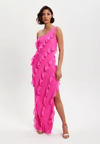 Womens Diagonal Ruffle One Shoulder Mesh Maxi Dress in - 8 - NastyGal UK (+IE) - Modalova