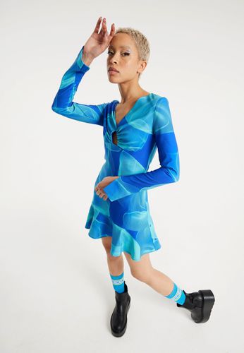 Womens Aqua Mesh Abstract Wire Print Long Sleeve Dress With A Front Cut Out Detail - - 14 - NastyGal UK (+IE) - Modalova