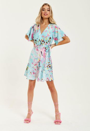 Womens Abstract Print Mini Wrap Dress With Short Sleeves - 12 - NastyGal UK (+IE) - Modalova