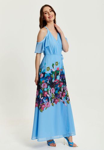 Womens Floral Print Maxi Wrap Dress With Frill Details in - 8 - Liquorish - Modalova