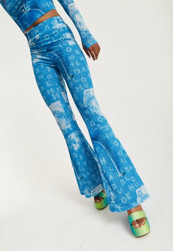 Womens Denim Print Flare Trousers - - 8 - NastyGal UK (+IE) - Modalova