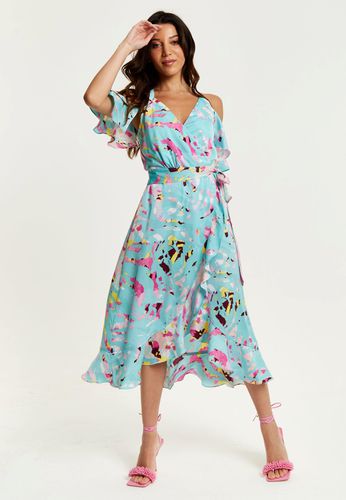 Womens Abstract Print Cold Shoulder Midi Wrap Dress - 10 - NastyGal UK (+IE) - Modalova