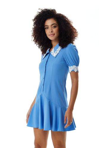Womens Fitted Mini Dress with Lace Details on Collar and Sleeves in Turquoise - - 14 - Liquorish - Modalova
