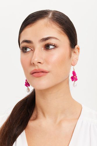 Womens Flower Drop Earrings Pearl Detail - One Size - Liquorish - Modalova