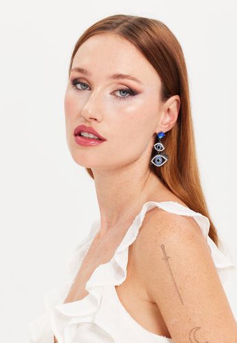 Womens Double Evil Eye Drop Style Earrings - - One Size - Liquorish - Modalova