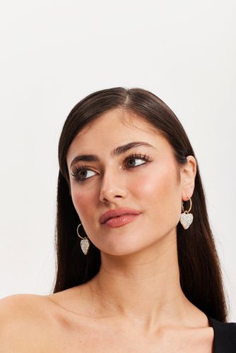 Womens Diamonte Heart Shape Gold Hoop Earring - - One Size - Liquorish - Modalova