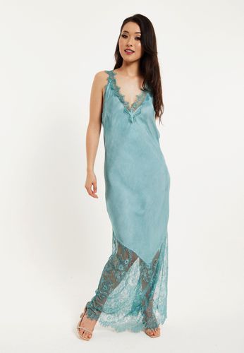Womens Lace Detail V-Neck Maxi Dress Sage - One Size - Liquorish - Modalova