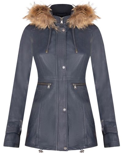 Womens Warm Leather Hooded Parka Jacket-Northwich - - 18 - Infinity Leather - Modalova