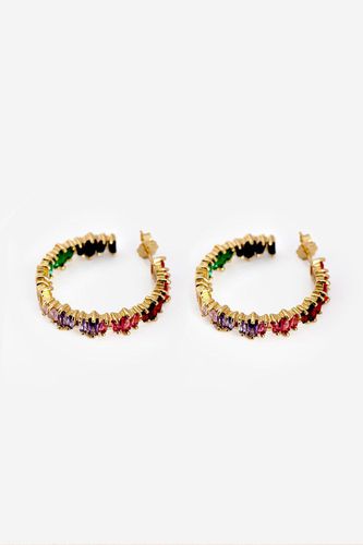 Womens Gold Large Rainbow Hoop Earrings With Colourful Baguette Stones - - One Size - MUCHV - Modalova