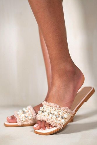 Womens 'Milani' Pearl And Diamante Flat Slider Sandals - - 3 - NastyGal UK (+IE) - Modalova