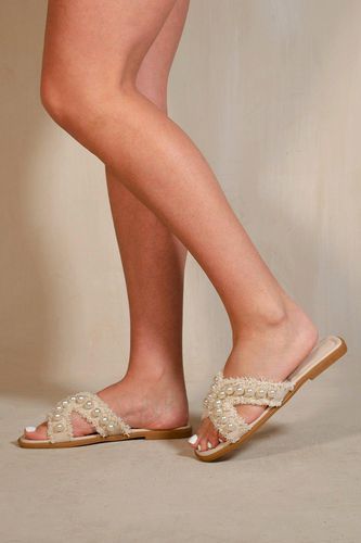 Womens 'Vivienne' Frindge Trim Slider Sandal With Pearl Detail - - 4 - Where's That From - Modalova