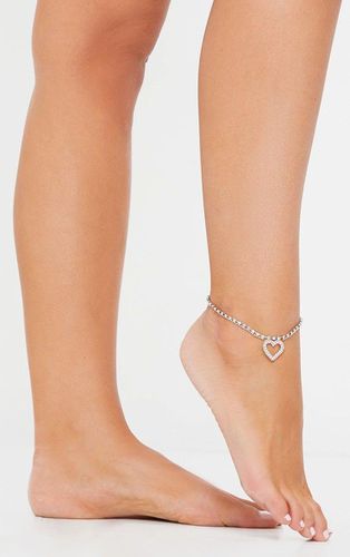Womens Silver Diamante Heart Anklet - - One Size - NastyGal UK (+IE) - Modalova