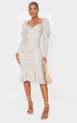 Womens Nude Polka Dot Puff Sleeve Ruched Detail Frill Hem Midi Dress - - 14 - NastyGal UK (+IE) - Modalova