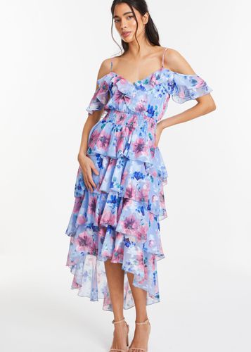 Womens Floral Chiffon Tiered Midi Dress - - 8 - Quiz - Modalova