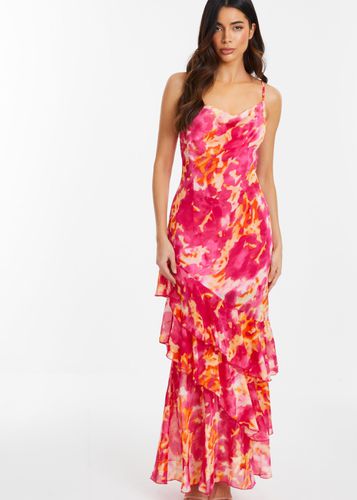 Womens Abstract Print Chiffon Frill Hem Maxi Dress - - 8 - NastyGal UK (+IE) - Modalova