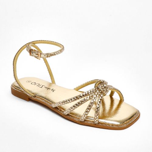 Womens Wide Fit Foil Diamante Flat Sandals - - 3 - Quiz - Modalova