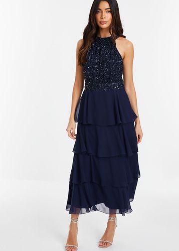 Womens Embellished Tiered Midi Dress - - 10 - Quiz - Modalova