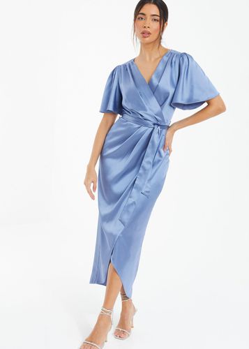 Womens Satin Wrap Ruched Midi Dress - - 8 - NastyGal UK (+IE) - Modalova