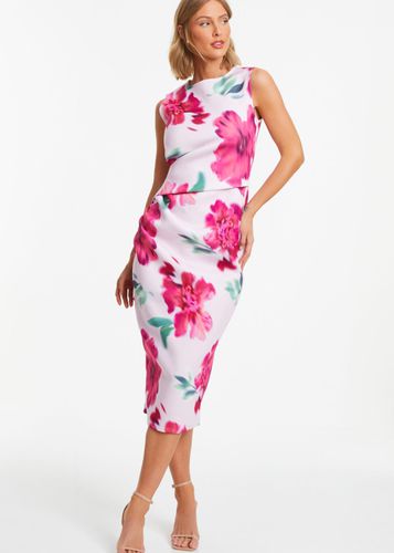 Womens Floral Ruched Midi Dress - - 14 - Quiz - Modalova