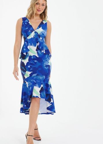 Womens Floral Frill Midi Dress - - 10 - Quiz - Modalova