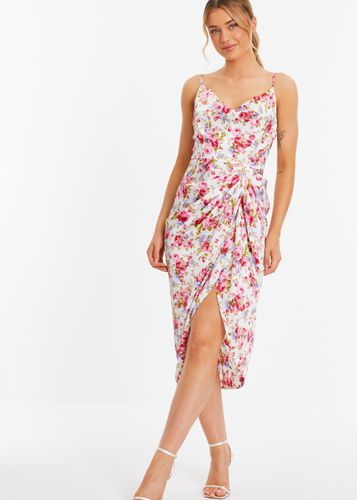 Womens Floral Satin Ruched Midi Dress - - 10 - NastyGal UK (+IE) - Modalova