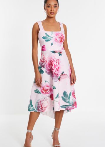 Womens Floral Dip Hem Midi Dress - - 16 - Quiz - Modalova