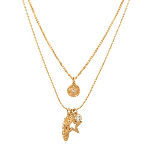 Womens Gold 'Celestial Feather' Layered Necklace - - One Size - Bibi Bijoux - Modalova