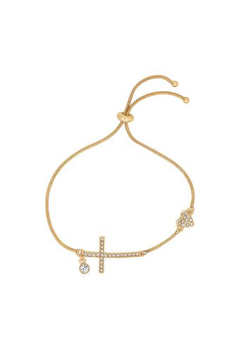 Womens Gold 'Pavé Cross' Friendship Charm Bracelet - - One Size - Caramel Jewellery London - Modalova