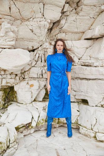 Womens Puff Sleeve Jacquard Knot Front Midi Dress In - 6 - NastyGal UK (+IE) - Modalova