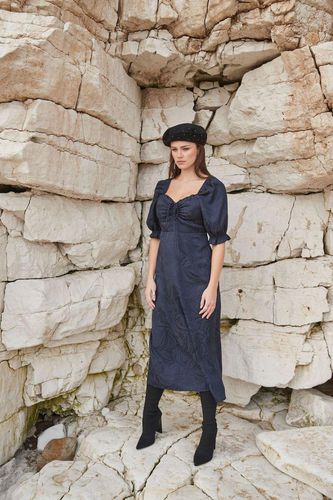 Womens Milkmaid Jacquard Midi Dress With Puff Sleeves In - 12 - NastyGal UK (+IE) - Modalova