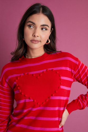 Womens Long Sleeved Knitted Top With Stripe And Heart Detail In Red - - XS - ANOTHER SUNDAY - Modalova