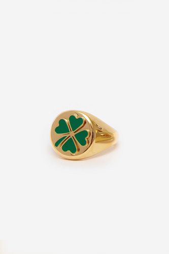 Womens Gold Big Signet Ring With Emerald Green Clover - - O - NastyGal UK (+IE) - Modalova