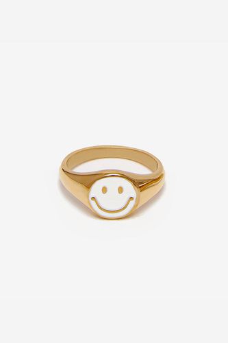 Womens Gold Happy Face Signet Ring - White Enamel - - M - NastyGal UK (+IE) - Modalova