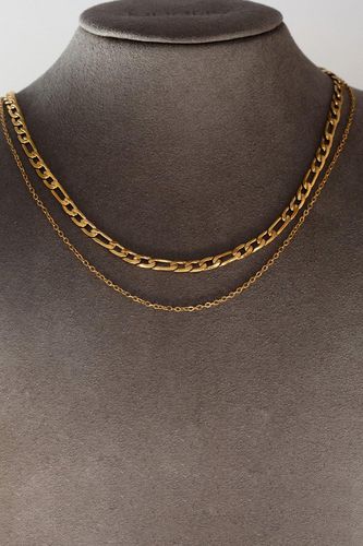 Womens Gold Dainty Layered Necklace With Figaro & Cable Chain - - One Size - MUCHV - Modalova