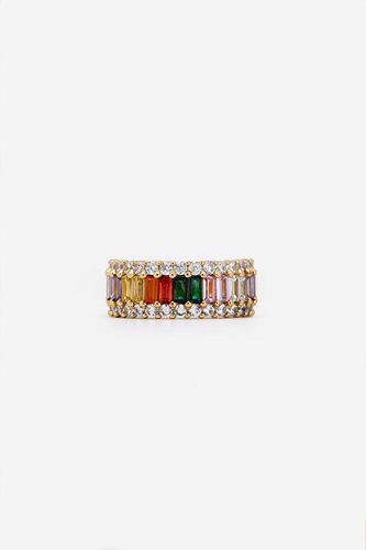 Womens Gold Stacked Rainbow Ring With Colourful Baguette Stones - - O - MUCHV - Modalova