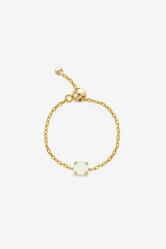 Womens Gold Adjustable Chain Ring With Round Opal Stone - - One Size - MUCHV - Modalova
