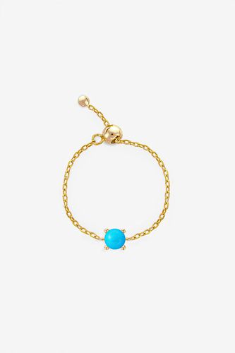 Womens Gold Adjustable Chain Ring With Round Turquoise Stone - - One Size - MUCHV - Modalova