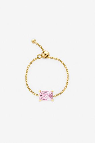 Womens Gold Adjustable Chain Ring With Pink Baguette Stone - - One Size - MUCHV - Modalova
